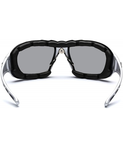 Sport Oversized Men's Sport Padded Motorcycle Bikers Sunglasses - Silver - Mirrored - CZ11P3ROG0R $13.79