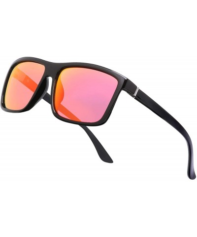 Sport Men's Sports Polarized Sunglasses Square Frame Glasses - Red Silver Lens/Bright Black Frame - CH186C5ENKU $11.28