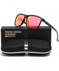 Sport Men's Sports Polarized Sunglasses Square Frame Glasses - Red Silver Lens/Bright Black Frame - CH186C5ENKU $11.28