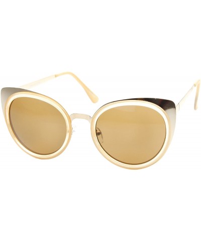Cat Eye Womens Two-Toned Metal Temple Tinted Lens Cat Eye Sunglasses 54mm - Creme-gold / Brown - C312H0L01WF $8.28