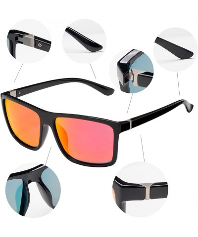 Sport Men's Sports Polarized Sunglasses Square Frame Glasses - Red Silver Lens/Bright Black Frame - CH186C5ENKU $11.28