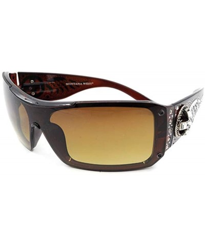 Wayfarer Wayfarer Rhinestone Sunglasses For Women Western UV 400 Protection Shades With Bling - Coffee-shinny - CY19CDSSROA $...