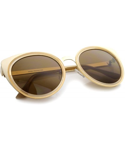 Cat Eye Womens Two-Toned Metal Temple Tinted Lens Cat Eye Sunglasses 54mm - Creme-gold / Brown - C312H0L01WF $8.28