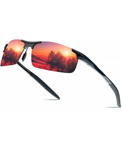 Rectangular Men's Polarized Sunglasses Aluminum Magnesium Frame Sports Sunglasses for Men UV400 Mirrored Lens - C818RW0MHTN $...