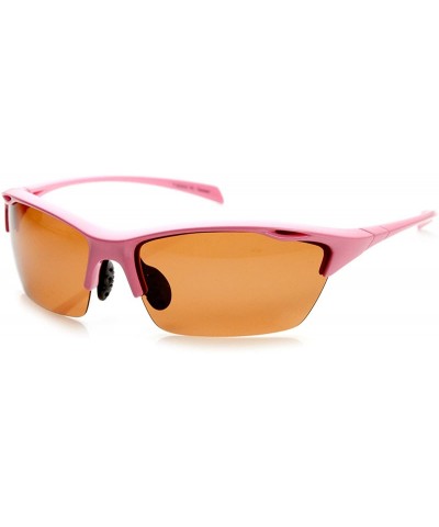 Rimless Durable TR-90 Polarized Lens Semi-Rimless Extreme Sports Sunglasses - Pink Brown - CT11O5FBN59 $19.25