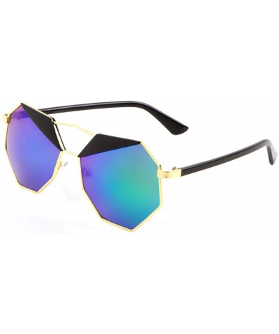 Butterfly Color Mirror Geometric Polygon Inner Brow Triangle Color Sunglasses - Blue Black - CR1903WIWUN $25.60