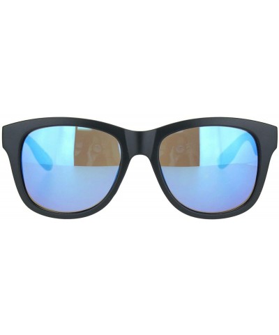 Square Kush Sunglasses Classic Black Square Frame Mirrored Lens Unisex Shades UV 400 - Matte Black (Blue Mirror) - CO196C0Q2C...