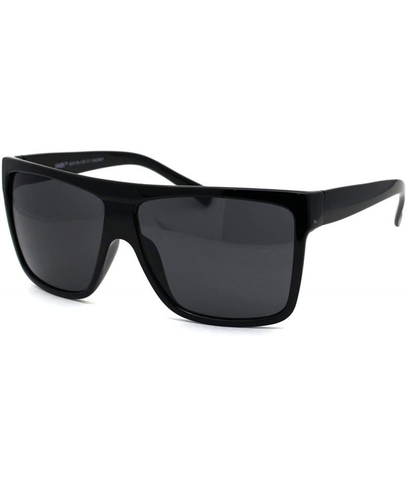 Wayfarer Limo All Black Flat Top Oversize Gangster Rectangular Shade Sunglasses - Shinny Black - C5121PFU3G1 $9.56