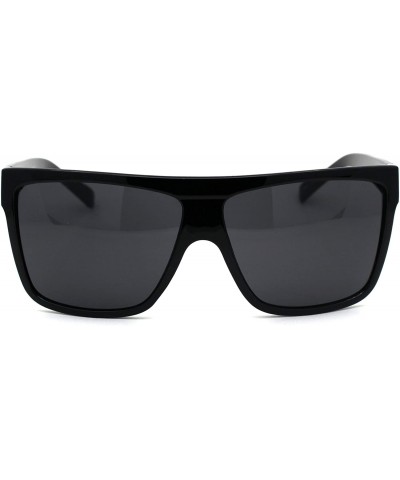 Wayfarer Limo All Black Flat Top Oversize Gangster Rectangular Shade Sunglasses - Shinny Black - C5121PFU3G1 $9.56