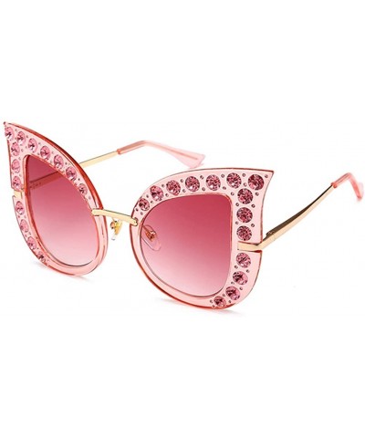 Cat Eye Rhinestone Sunglasses Women Luxury Sexy Cat Eye Sun Glasses For Ladies Gift - Pink - CH18GERR6CO $10.83