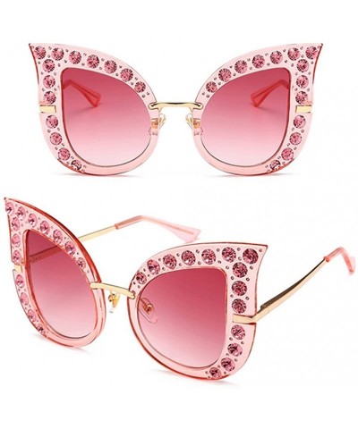 Cat Eye Rhinestone Sunglasses Women Luxury Sexy Cat Eye Sun Glasses For Ladies Gift - Pink - CH18GERR6CO $10.83