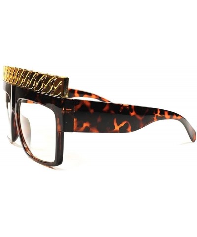 Square Look Rich Designer Hip Hop Rapper Cuban Link Chain Top Square Clear Glasses - Tortoise - CR189ARYAWS $11.91