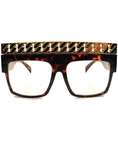 Square Look Rich Designer Hip Hop Rapper Cuban Link Chain Top Square Clear Glasses - Tortoise - CR189ARYAWS $11.91