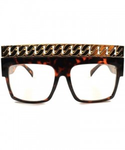 Square Look Rich Designer Hip Hop Rapper Cuban Link Chain Top Square Clear Glasses - Tortoise - CR189ARYAWS $11.91