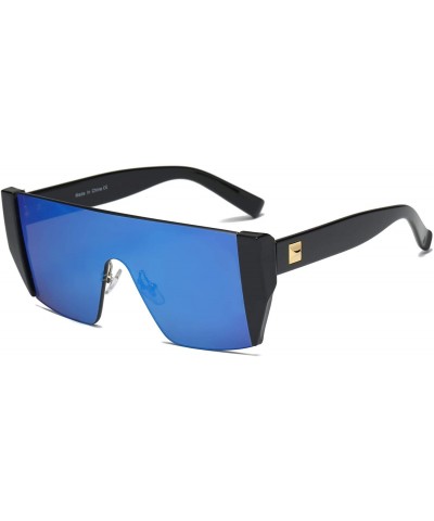 Goggle Women Retro Square Mirrored Flat Lens Shield Oversized UV Protection Fashion Sunglasses - Blue - C718WUC8QHG $16.06