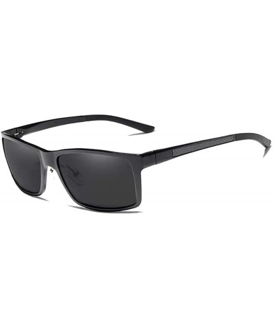 Aviator Genuine adjustable sunglasses rectangular men polarized UV400 Ultra light Al-Mg - Black/Gray - CK18QG82UWQ $29.44