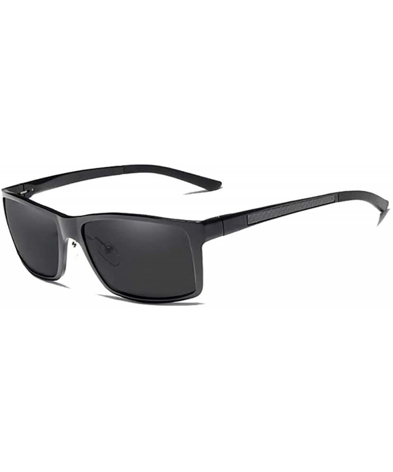 Aviator Genuine adjustable sunglasses rectangular men polarized UV400 Ultra light Al-Mg - Black/Gray - CK18QG82UWQ $29.44