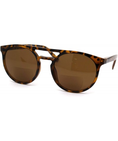 Round Flat Top Hipster Horn Rim Round Keyhole Bi-focal Reading Sunglasses - Tortoise Brown - CU18XD55CC8 $28.07