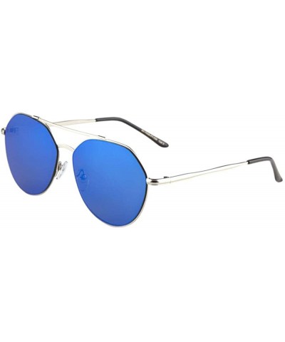 Aviator Flat Color Mirror Lens Modern Geometric Aviator Sunglasses - Blue - C7190KC5GSS $11.37