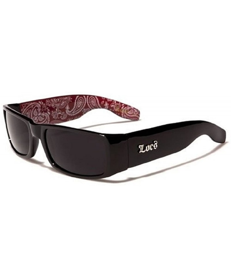 Rectangular Mens Hardcore Gangster Sunglasses Bandana Print - Black W/ Red Bandana Print - C411CV1OM9N $7.85