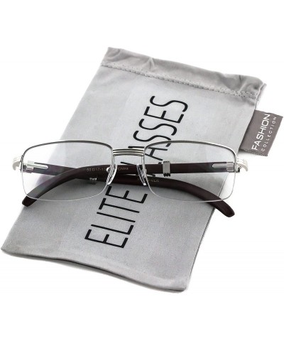 Semi-rimless WOOD Art Nouveau VINTAGE Semi Rimless Style Gangster RICH Frame EyeGlasses - Silver Brown - CV17YK8O6KT $21.20
