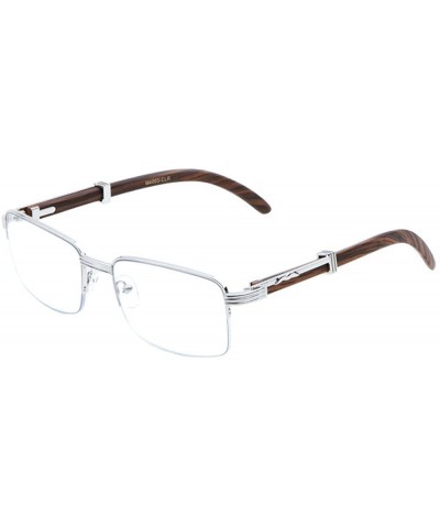 Semi-rimless WOOD Art Nouveau VINTAGE Semi Rimless Style Gangster RICH Frame EyeGlasses - Silver Brown - CV17YK8O6KT $12.08