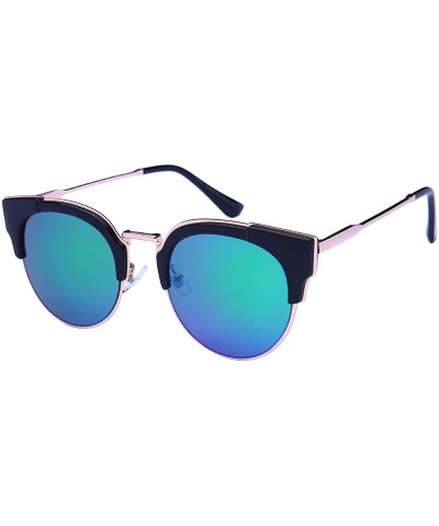 Cat Eye Womens Cat Eye Sunglasses w/Color Mirror Lens 32187-REV - Black - CZ12N796QFZ $12.13