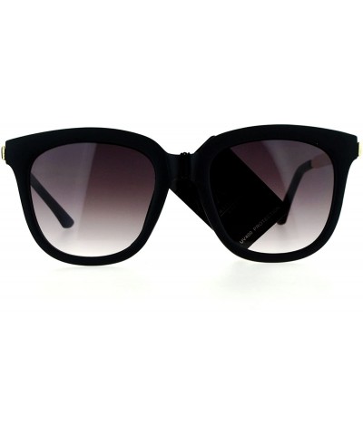 Rectangular Flat Lens Metal Arm Rectangular Thick Horn Rim Sunglasses - Shiny Black - CY12K07QABL $12.68