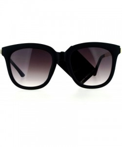 Rectangular Flat Lens Metal Arm Rectangular Thick Horn Rim Sunglasses - Shiny Black - CY12K07QABL $12.68