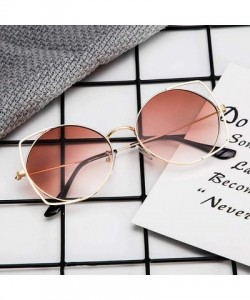 Oversized Cut Out Fashion Cat Eye Sunglasses for Women Metal Frame Small Circle Sun Glasses UV Blocking Shades - Brown - CW18...