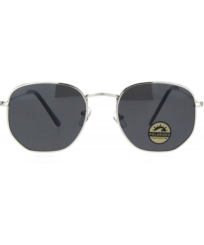 Rectangular Polarized Lens Mens Rectangular Metal Rim Retro Dad Sunglasses - Silver Black - CA18Q0DWR3M $15.63