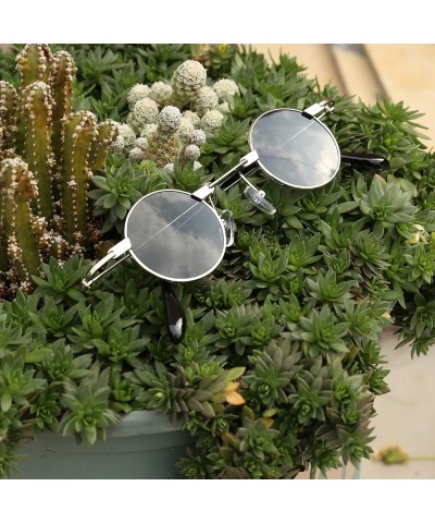 Oval Small Oval Sunglasses for Men women Metal Frame Retro Round Sun Glasses colorful lens sunglasses - 7 - CL197NU3LE2 $13.29