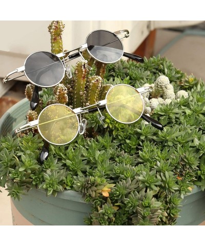 Oval Small Oval Sunglasses for Men women Metal Frame Retro Round Sun Glasses colorful lens sunglasses - 7 - CL197NU3LE2 $13.29