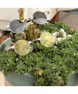 Oval Small Oval Sunglasses for Men women Metal Frame Retro Round Sun Glasses colorful lens sunglasses - 7 - CL197NU3LE2 $31.98
