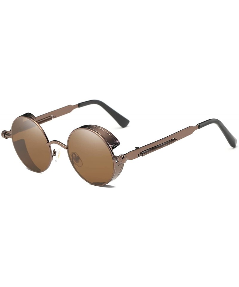 Round Vintage Steampunk Retro Metal Round Circle Frame Sunglasses - C3 brown Lens/Bronze Frame - CT182SS792Q $12.12