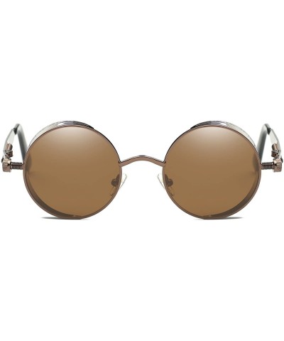 Round Vintage Steampunk Retro Metal Round Circle Frame Sunglasses - C3 brown Lens/Bronze Frame - CT182SS792Q $12.12