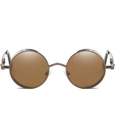 Round Vintage Steampunk Retro Metal Round Circle Frame Sunglasses - C3 brown Lens/Bronze Frame - CT182SS792Q $12.12