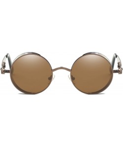 Round Vintage Steampunk Retro Metal Round Circle Frame Sunglasses - C3 brown Lens/Bronze Frame - CT182SS792Q $12.12