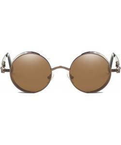 Round Vintage Steampunk Retro Metal Round Circle Frame Sunglasses - C3 brown Lens/Bronze Frame - CT182SS792Q $12.12