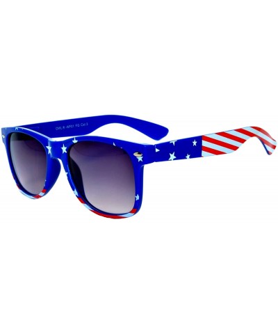 Rectangular Classic American Flag Sunglasses USA Patriot Colored Lens 4th of July - Blue_red_frame_smoke_ls - CL1835A0WXS $9.93