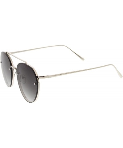 Aviator Modern Slim Temples Brow Bar Rimless Gradient Flat Lens Aviator Sunglasses 59mm - Shiny Silver / Lavender - CA12MYKGN...
