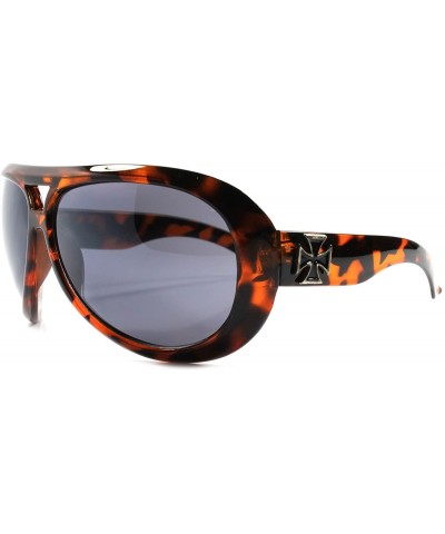 Shield Classic Vintage Retro Wrap Around Sporty Chopper Cross Emblem Sunglasses - Tortoise - C2189ERTAC8 $9.47