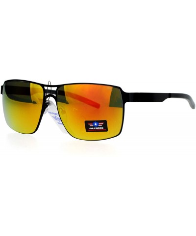 Rectangular Air Force Sunglasses Mens Square Rectangular Light Flexible Metal Frame - Black (Orange Mirror) - CK187YNQHQD $9.50