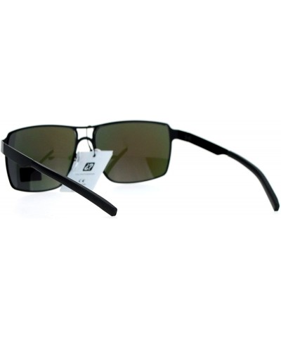Rectangular Air Force Sunglasses Mens Square Rectangular Light Flexible Metal Frame - Black (Orange Mirror) - CK187YNQHQD $9.50