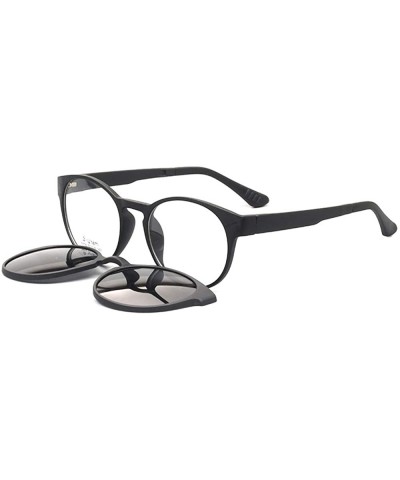 Round Round Magnetic Clip-On Polarized Unisex Sunglasses Rx-able Eyeglass Frames - Black - CT18SUU6HOG $47.75