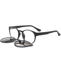 Round Round Magnetic Clip-On Polarized Unisex Sunglasses Rx-able Eyeglass Frames - Black - CT18SUU6HOG $27.04