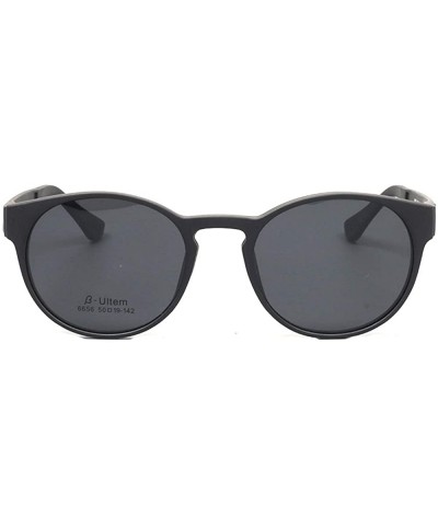 Round Round Magnetic Clip-On Polarized Unisex Sunglasses Rx-able Eyeglass Frames - Black - CT18SUU6HOG $27.04