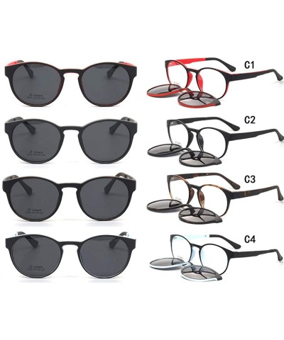 Round Round Magnetic Clip-On Polarized Unisex Sunglasses Rx-able Eyeglass Frames - Black - CT18SUU6HOG $27.04