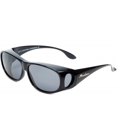 Rectangular Designer Polarized Fitover Sunglasses F03 63mm - Gloss Black - CE1824A4HCZ $26.91