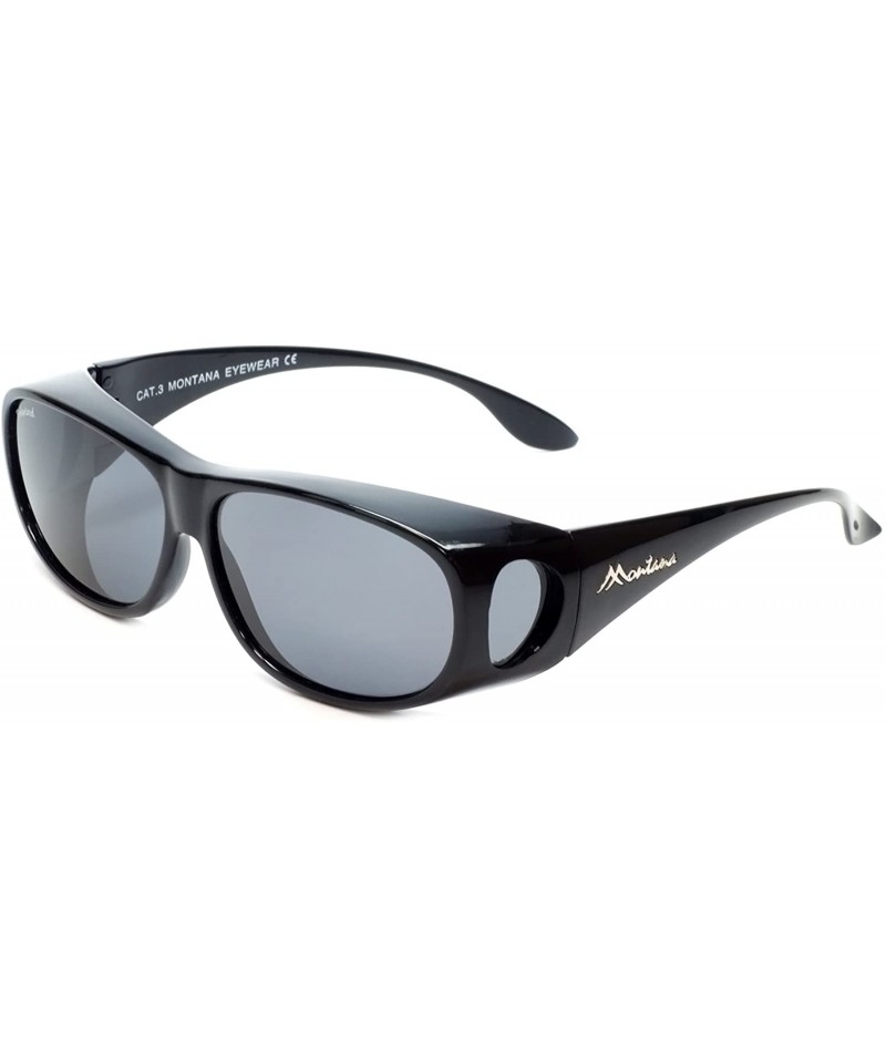 Rectangular Designer Polarized Fitover Sunglasses F03 63mm - Gloss Black - CE1824A4HCZ $26.91